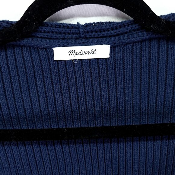 Madewell Nolan Cardigan Women's *Medium Open Front Navy Blue Ribbed Knit Sweater - Picture 6 of 12